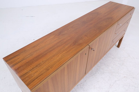 Image 1 of Vintage Noyer Palette Sideboard années 60 | Mid Century TV Board avec compartiments & tiroirs Rétro Bois de rangement #06-40