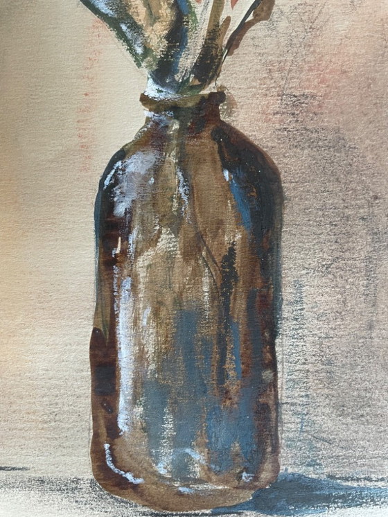 Image 1 of Watercolor and pastel still life painting "Vase of Dried Flowers"