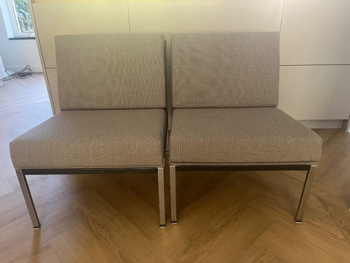 Two Low Armchairs. Gispen P12. Upholstered with Van Der Ploeg Wool.