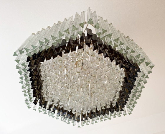 Image 1 of Weelderige kroonluchter van Paolo Venini voor Vivarini, Muranoglas/Prismaglas, Italië, jaren 70, op maat gemaakt