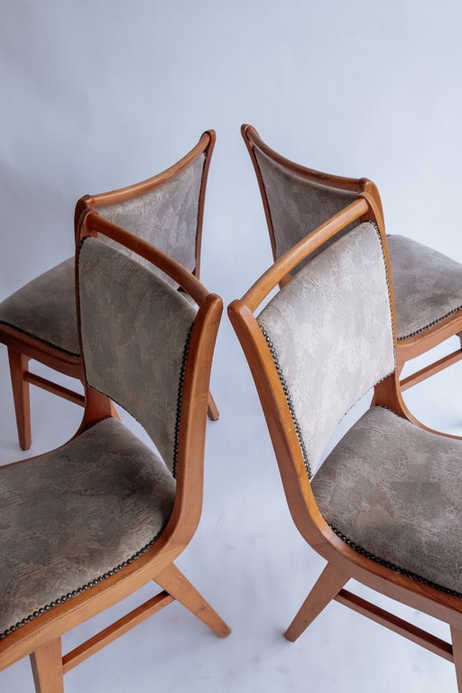 Set Van 4 Vintage Houten Eetkamerstoelen