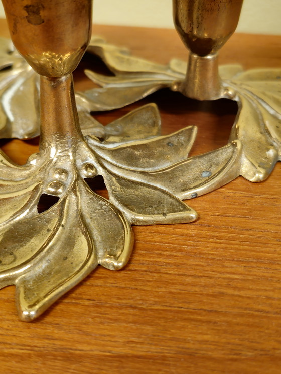 Image 1 of Vintage Brass Art Nouveau Candlestick Candle Holder