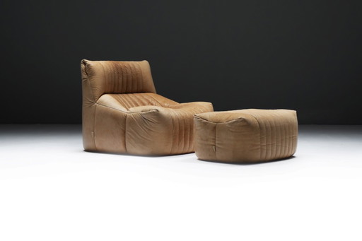 Sac Aralia vintage « 1981 » en cuir d'origine, signé Michel Ducaroy pour Ligne Roset.