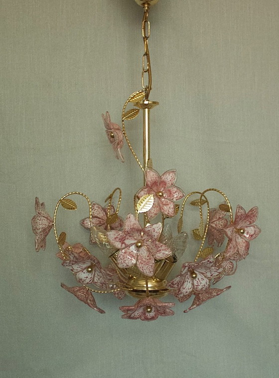 Italiaanse Murano bloemenkroonluchter – Metal, Murano Glass (photo 7 of 12)
