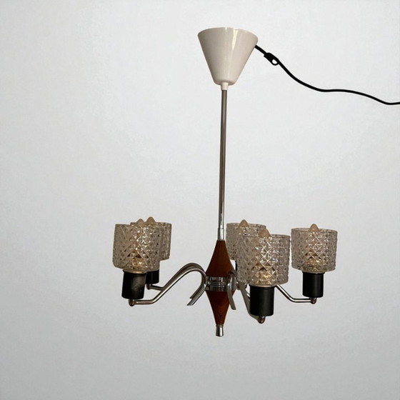 Image 1 of Skandinavisches Mid-Century Beleuchtungsset aus Teakholz, geschliffenem Glas und poliertem Metall (1950-60er Jahre)