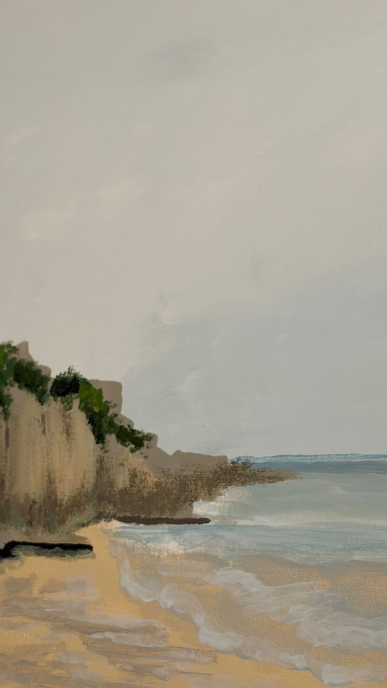 Image 1 of Impressionistic panoramic seascape from Normandy – Arromanches – 100 x 30 cm