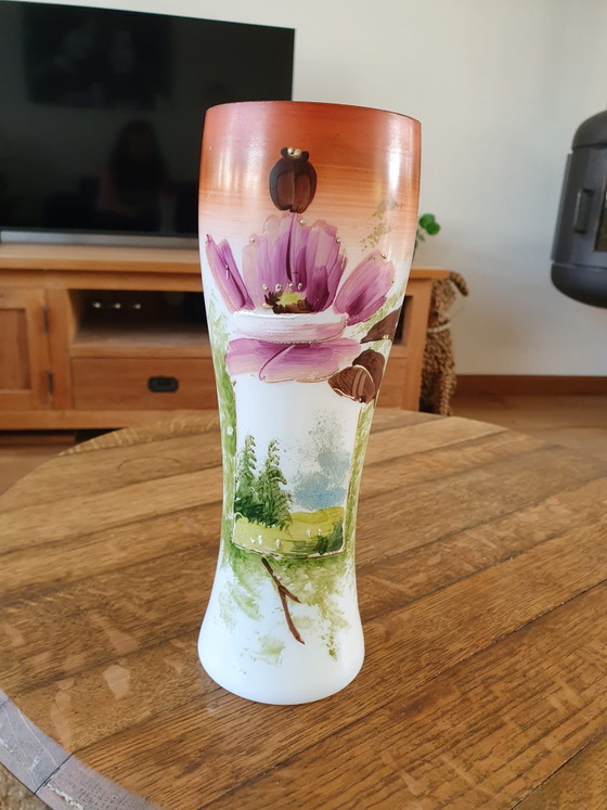 Vase ancien en opaline de Bristol – Peint à la main – Vers 1900 (23 cm) – Glass (photo 13 of 15)