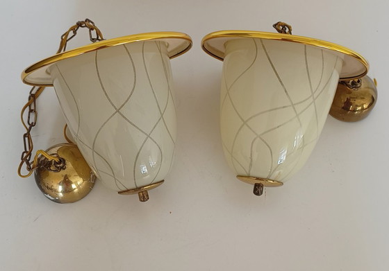 Zwei Pendelleuchten aus den 1950er Jahren – Glass, Metal (photo 3 of 11)