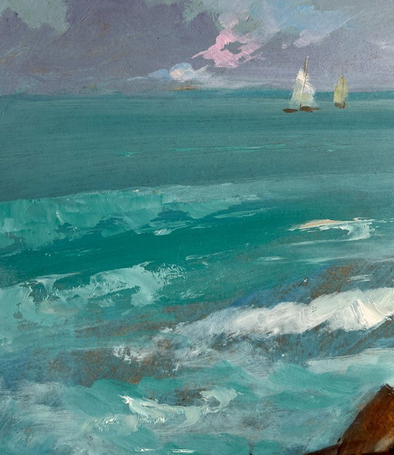 Image 1 of Original Oil Painting Coastal Rock Landscape Sea Symphony of Waves