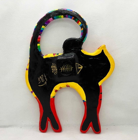 Image 1 of Cat figurine for the wall. Handcrafted by the artist.
