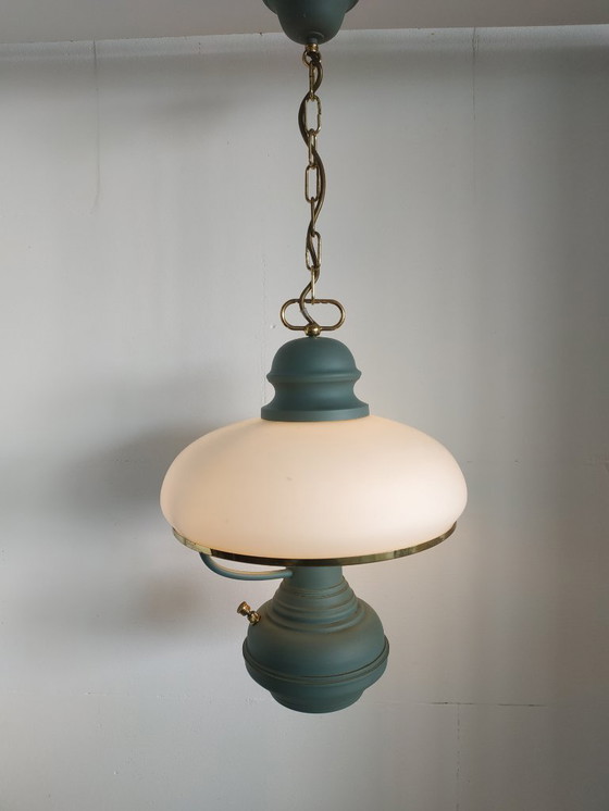 Image 1 of Schitterende Retro/vintage (elektrische)  mushroom 'olielamp' plafondlamp met 2 lichtbronnen 