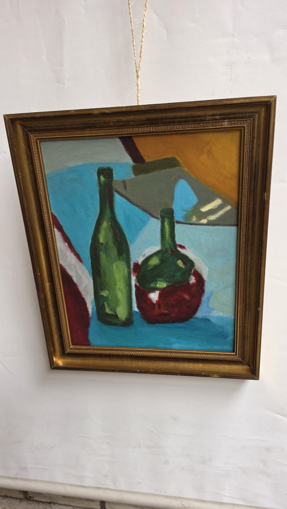 Image 1 of Abstract Still Life with Bottles | J. Engelen | Oil on Canvas | 49 x 58 cm
