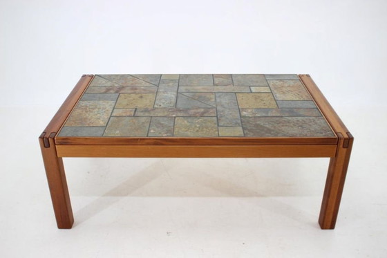 Image 1 of 1970s Danish Modern Coffee Table in Solid Teak with Inset Slate Tile Top