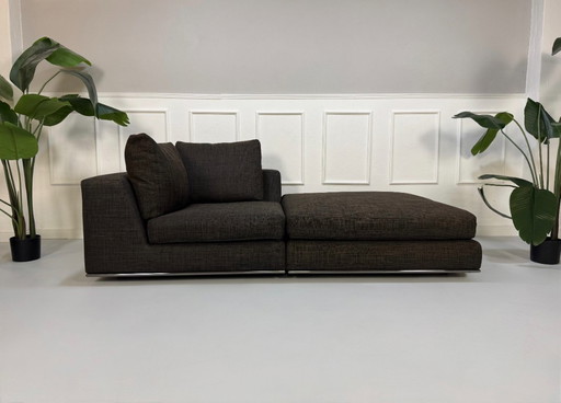 Sofá de diseño Minotti Hamilton marrón gris + otomana