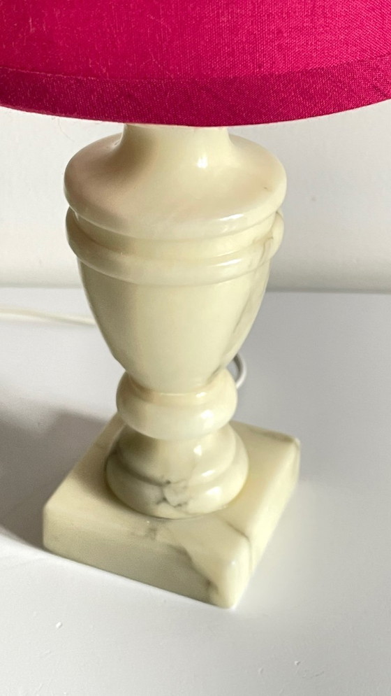 Image 1 of Vintage Marble and Fuchsia Fabric Lamp