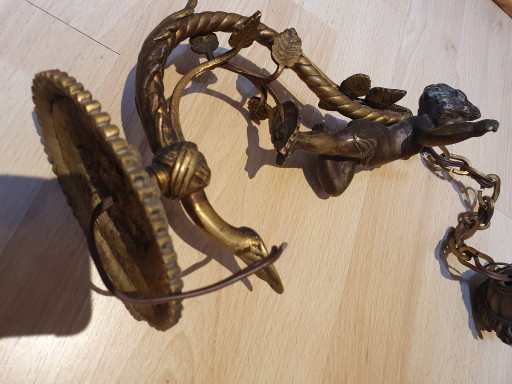 Paire d'appliques murales anciennes à chérubins - laiton/bronze – wandlampen, Metal (photo 2 of 9)