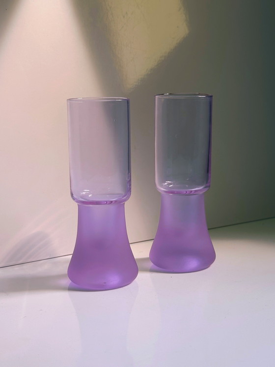 Image 1 of 6 Bicchieri vintage in vetro alessandrite Longdrink Arnolfo di Cambio Sergio Asti Space Age Brutalist Longdrink Neodymium Italia