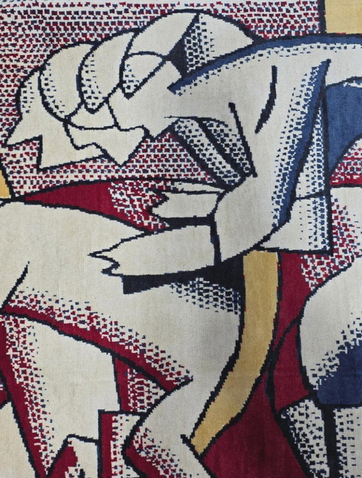 Handgeknüpfter Woll-Seiden-Teppich – Roy Lichtenstein Pop-Art-Komposition „Roter Reiter“ (190 x 260 cm) (photo 2 of 9)