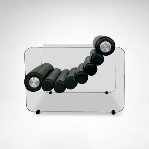 Sillón de cuero hialino y cristal de Fabio Lenci para Comfortline Italia, años 60