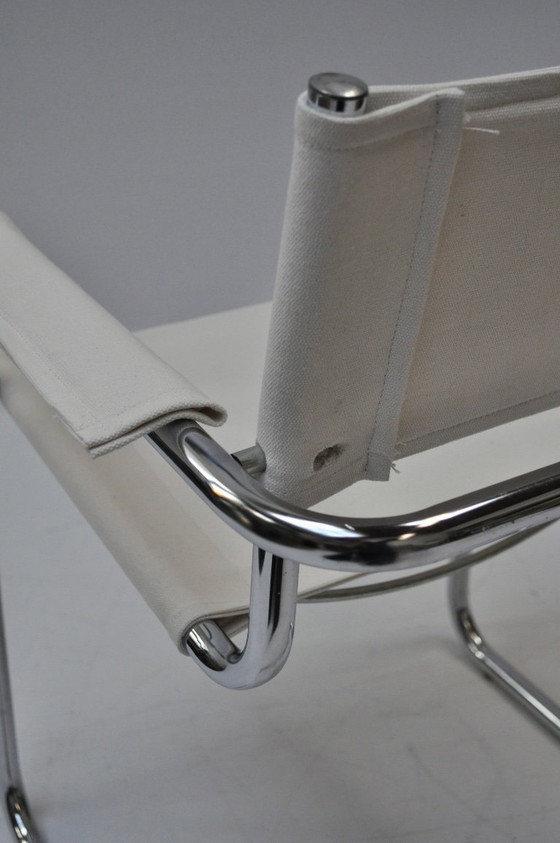 Image 1 of Set van 4 sledeframe stoelen – chroom & linnen (Chioccarello Lino) – herbekleed