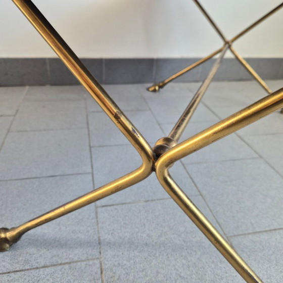 Image 1 of Vintage 1970s Maison Jansen coffee table in bronze and glass with goat's feet, 70s chic