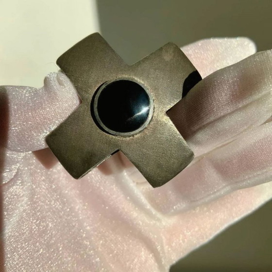 Image 1 of Antique Georg Jensen Era 1910-1925 Solid 925 Silver Maltese Cross Double Sided Lapis Lazuli & Onyx Hallmark GI