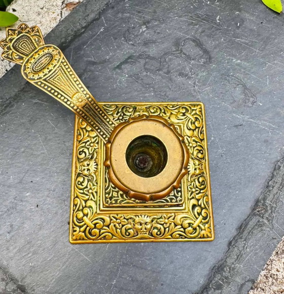 Large brass candlestick from the Art Nouveau period. – Candle holders (photo 7 of 7)