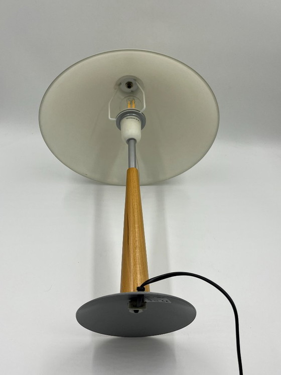 Large Modernist Opaline and Wood Table Lamp Massive, Metal, White (photo 10 of 12)