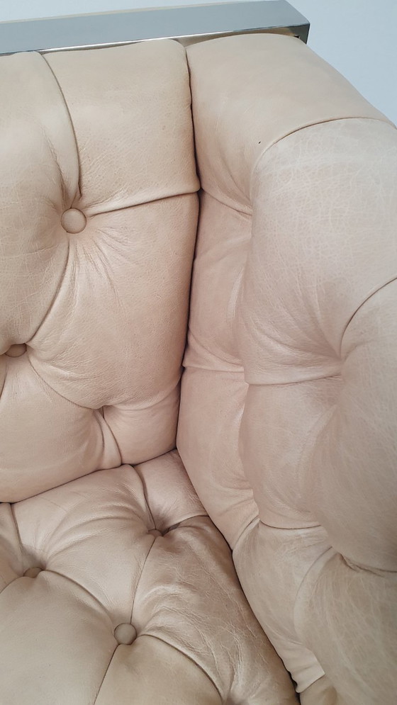 Image 1 of Chesterfield vintage design sofa camel beige leather cube model