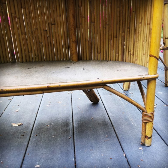Image 1 of Tiki bar et ses tabourets vintage en rotin et bambou, France, 1950s