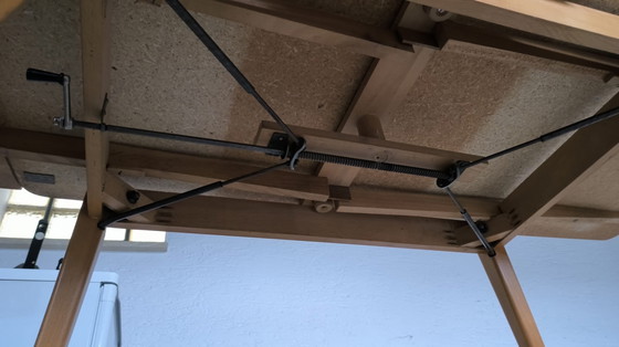 Image 1 of Mid-Century Crank Table / Dining Table – 1960s – Checkered Design & Brass Legs