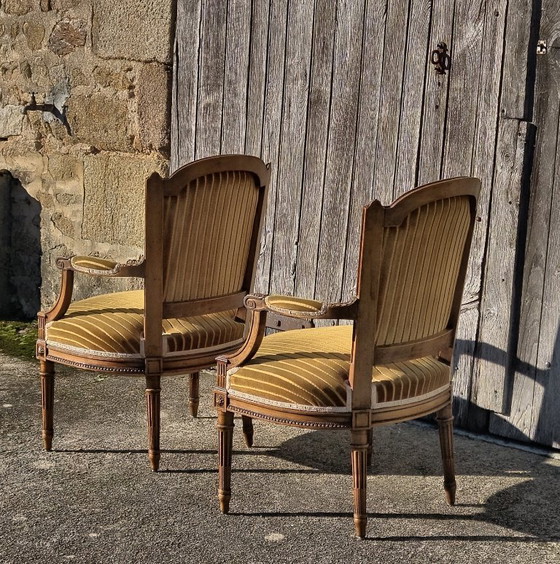 Image 1 of Zwei französische antike Sessel – Massivholz-Loungesessel – Stil Claude Sené – Louis XVI. – Ende des 20. Jahrhunderts