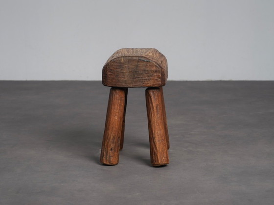 Robuster Primitiver Massivholz Hocker, Europa, 1970er Jahre (photo 4 of 8)