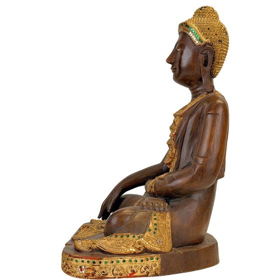 Antique Burmese Mandalay Wooden Buddha – Bhumisparsha – c. – Sculpture, Glass (photo 17 of 23)