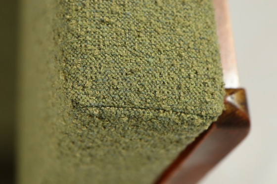 Image 1 of Mid Century Fauteuil Vintage Groen Boucle Kussen Houten Lounge Stoel, jaren 1980