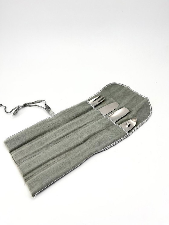 Image 1 of Vintage Arthur Salm Eldorado Barware Set, 1960 MCM Italia, 4 utensili in acciaio inox con custodia