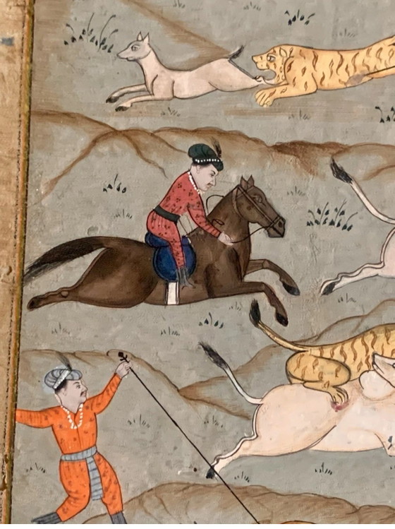 Exquisite Indian Miniature – Hunting Scene – Urdu Calligraphy – – Paintings & Drawings, Paper (photo 3 of 11)