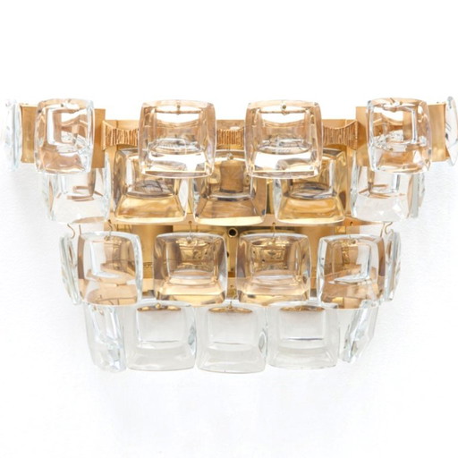 Set of 2 Palwa wall lamps, brass & crystal glass, brutalist, mid-century 60s – wandlampen