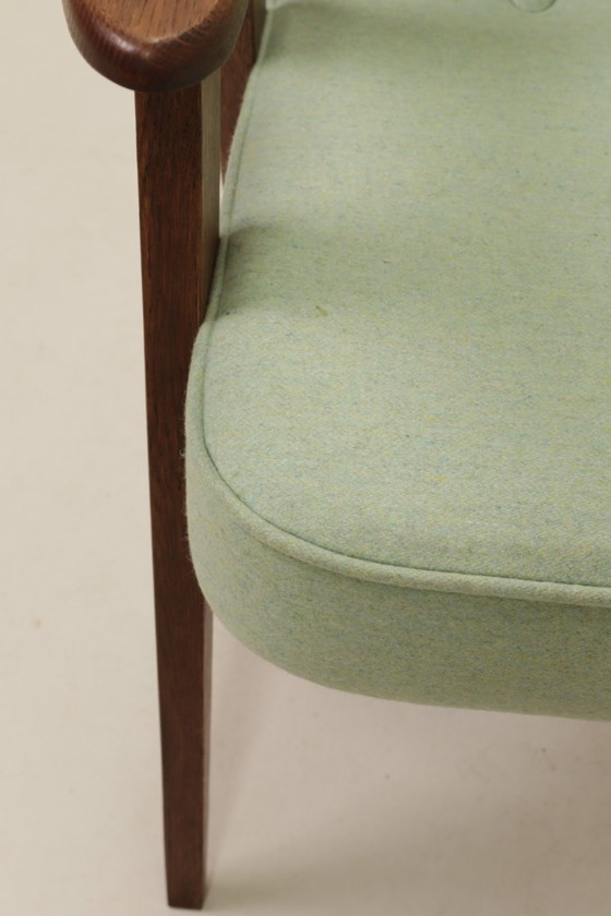 Image 1 of Fauteuil moderne du milieu du siècle en chêne et laine naturelle, design de J. Chierowski