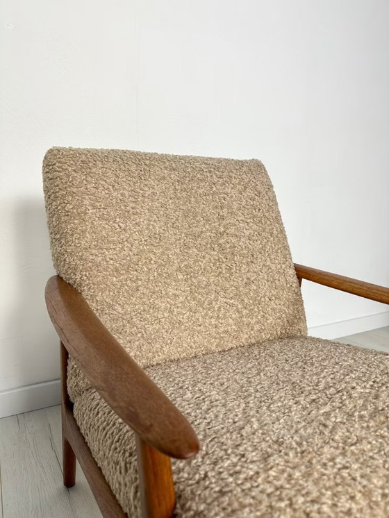 Image 1 of Vintage Minimalistic Teak Armchair with Bouclé 60s 70s