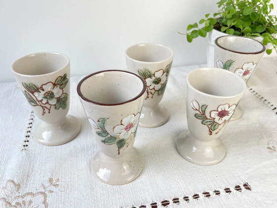 5 Vintage Stoneware Mazagrans, Floral Pattern, Made in Korea, 1980 – Crockery (photo 4 of 10)