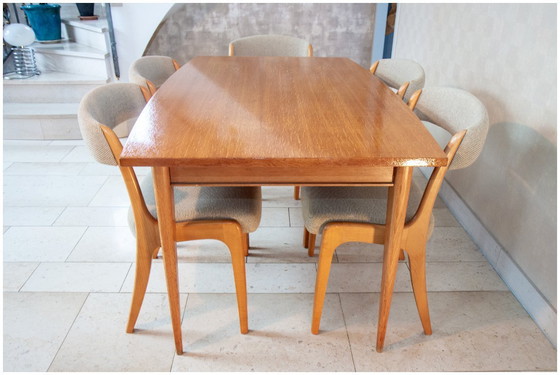 Image 1 of Tavolo curvo con prolunghe, rovere chiaro, anni '60