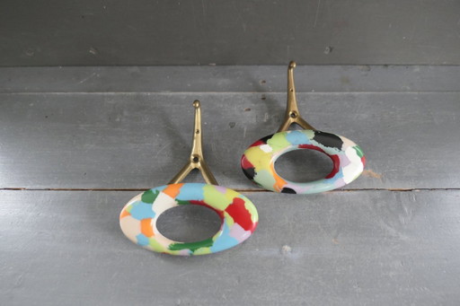 Vintage set Italian Design kapstok haken koper resin