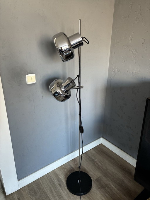 Koch & Lowy for OMI vloerlamp, twee chroom spots, jaren 70