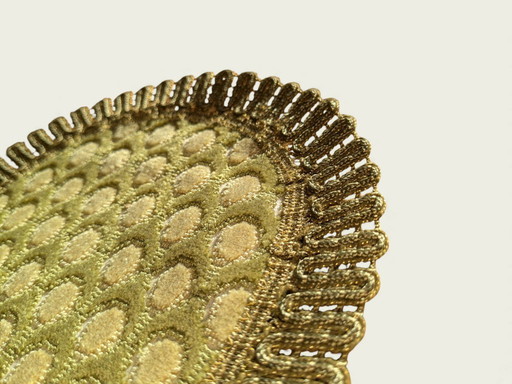 Rare vintage table runner in green with gold-colored trim, mid-century design