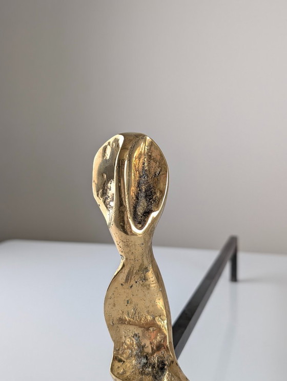 Image 1 of Pair of Brutalist Sculptural Bronze Andirons, 1970s