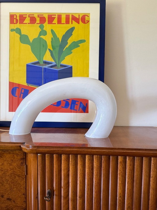 White Murano Glass Sculptural Lamp, Barbini Italy 1970s