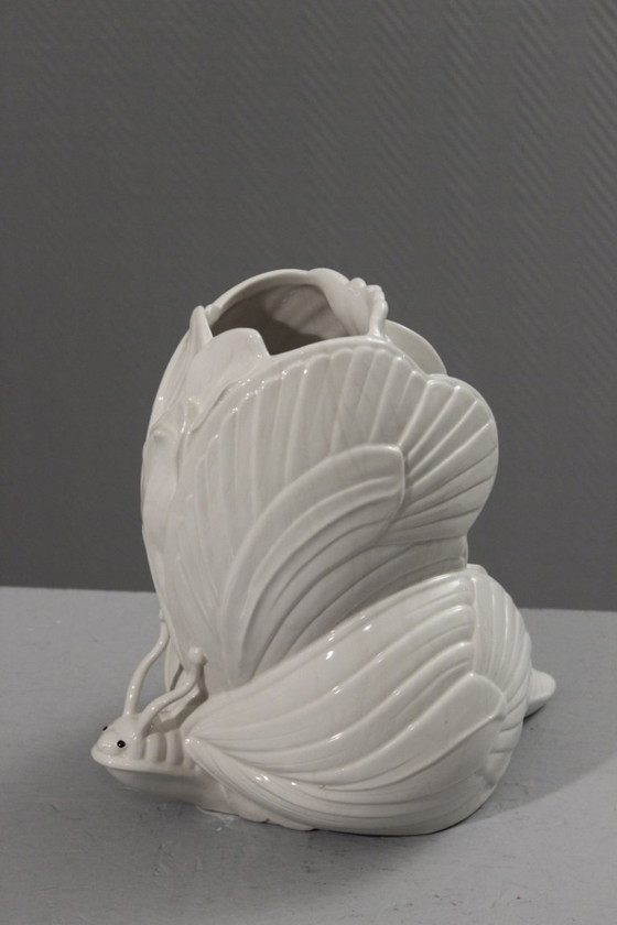 Image 1 of Large vintage ceramic vase with a dreamlike snail and butterfly design, Italy, 1970s