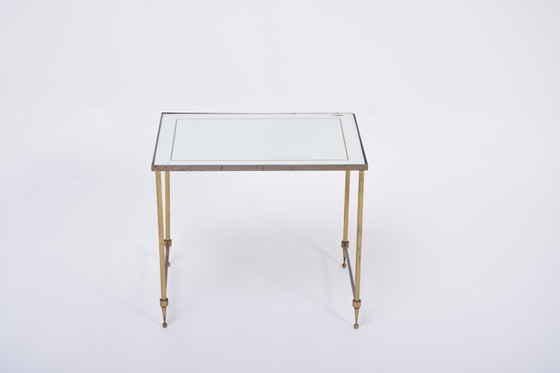 Image 1 of Hollywood Regency Brass and Glass Nesting Tables in the Style of Maison Jansen, Set of 3