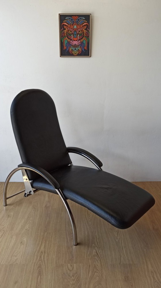 Image 1 of Fauteuil en cuir chromé, chaise longue des années 1970.